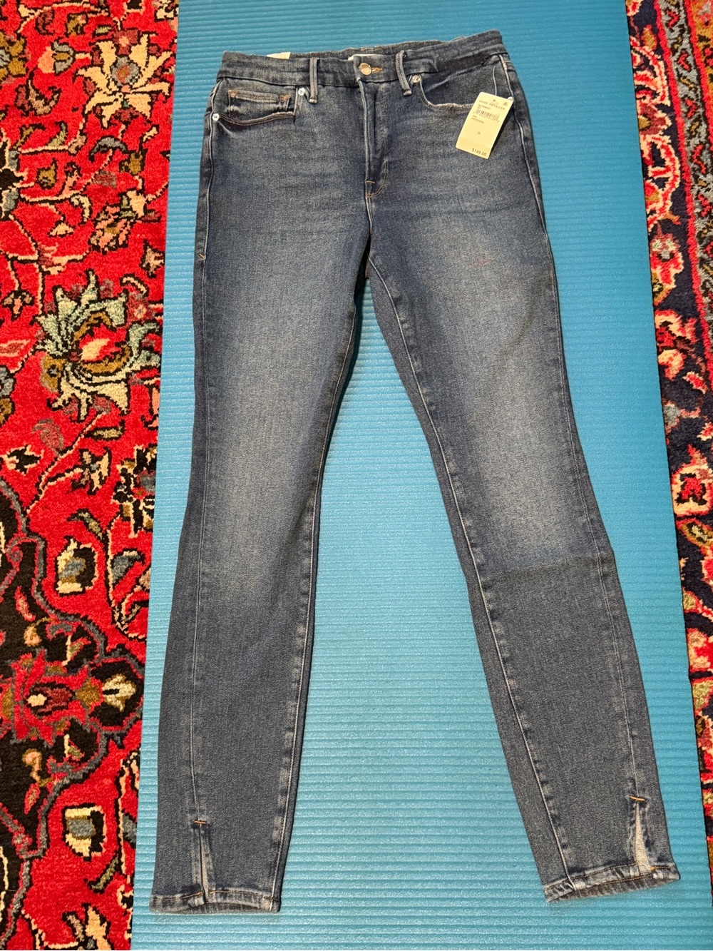 Good American Dark Blue Skinny Jeans with Ankle Slits